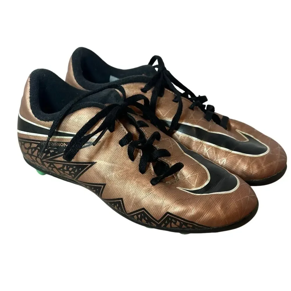 Nike Soccer Cleats Hypervenom Phade 2 FG-R GS Metallic Brown Gold Black Size 1.5